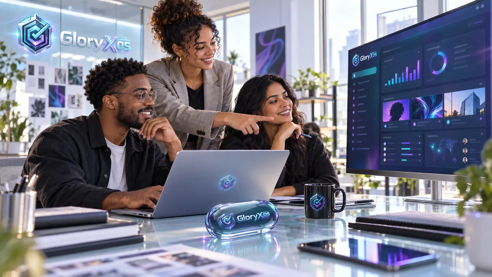 A diverse agency team working together with GloryXOS